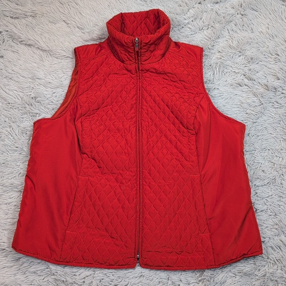 CJ Banks Vest Womens 1X Orange Quilted Gorpcore Pockets Cozy Zip Up Comfort